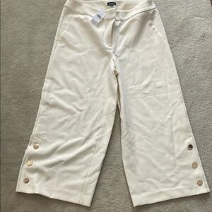 Ann Taylor Stylish Cream Wide-Leg Pants with Button Accents